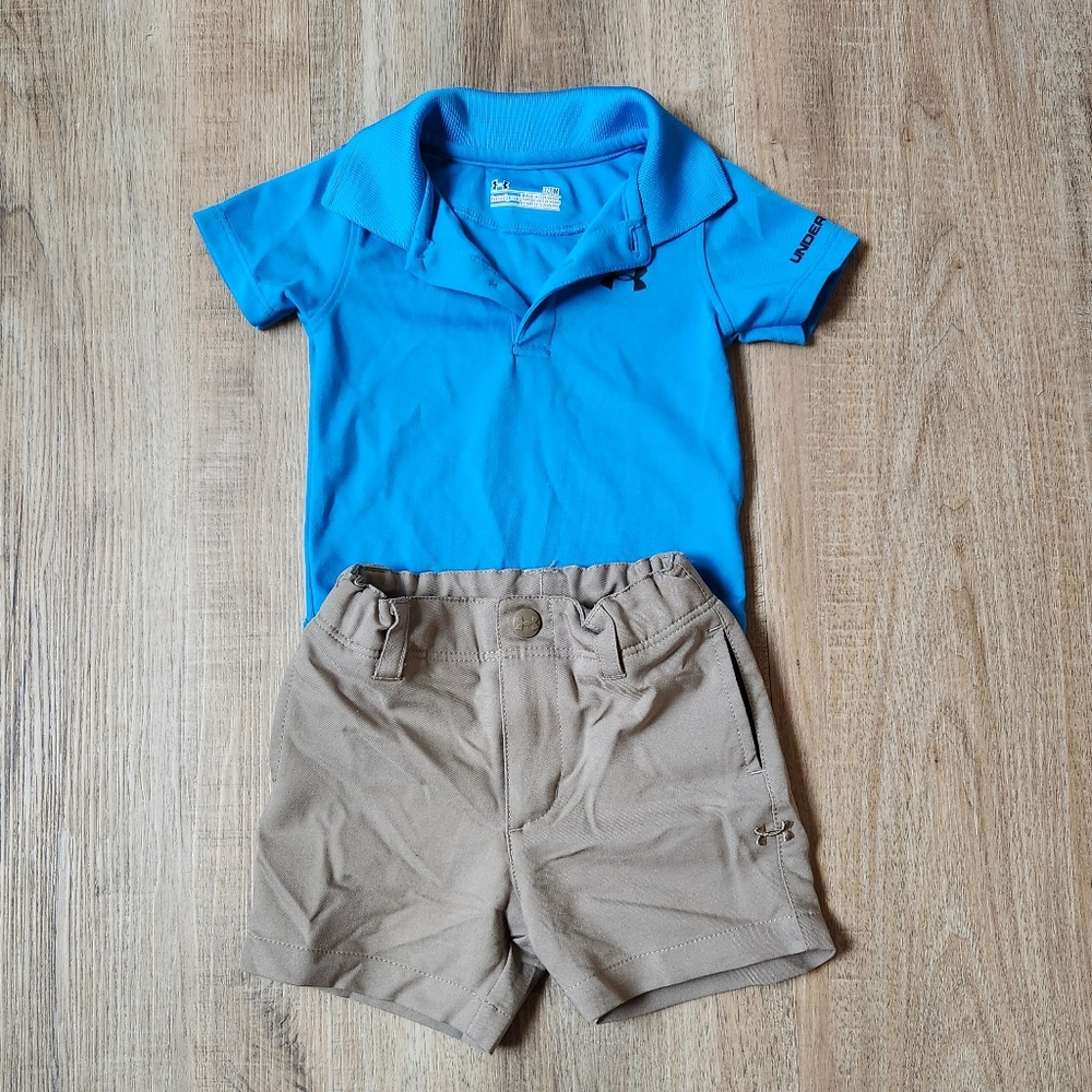 Under Armour 3-6 Month Polo and Shorts Blue and Tan
